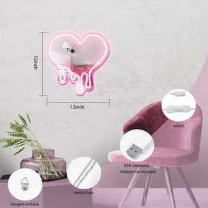 Miroir LED en forme de cœur rose, panneau mural décoratif, lumière LED, étanche IPX3, gradation progressive, pour chambre à coucher, chambre de filles, fête, studio - Product Image 2