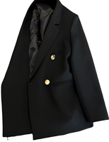 Veste de Costume Femme Chic et Élégante à Double Boutonnage, Tissée Unie, Anti-Plis, Col en V, Idéale Printemps-Automne pour le Bureau et les Occasions Formelles