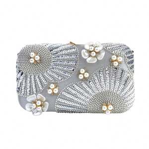 Bolso de mano de satén de seda con bordado de perlas multicolor, ligero y duradero, para noche, regalo de boda, venta al por mayor - Product Image 4