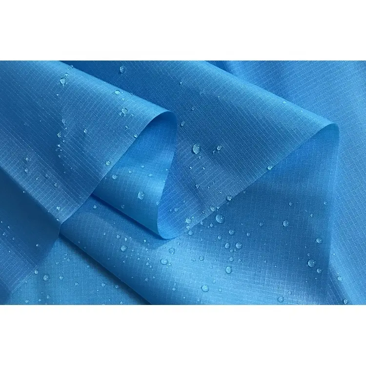 ECO- Friendly Waterproof TPU Coated 70D Nylon Ripstop Fabric Heat Sealable TPU Raincoat Fabric