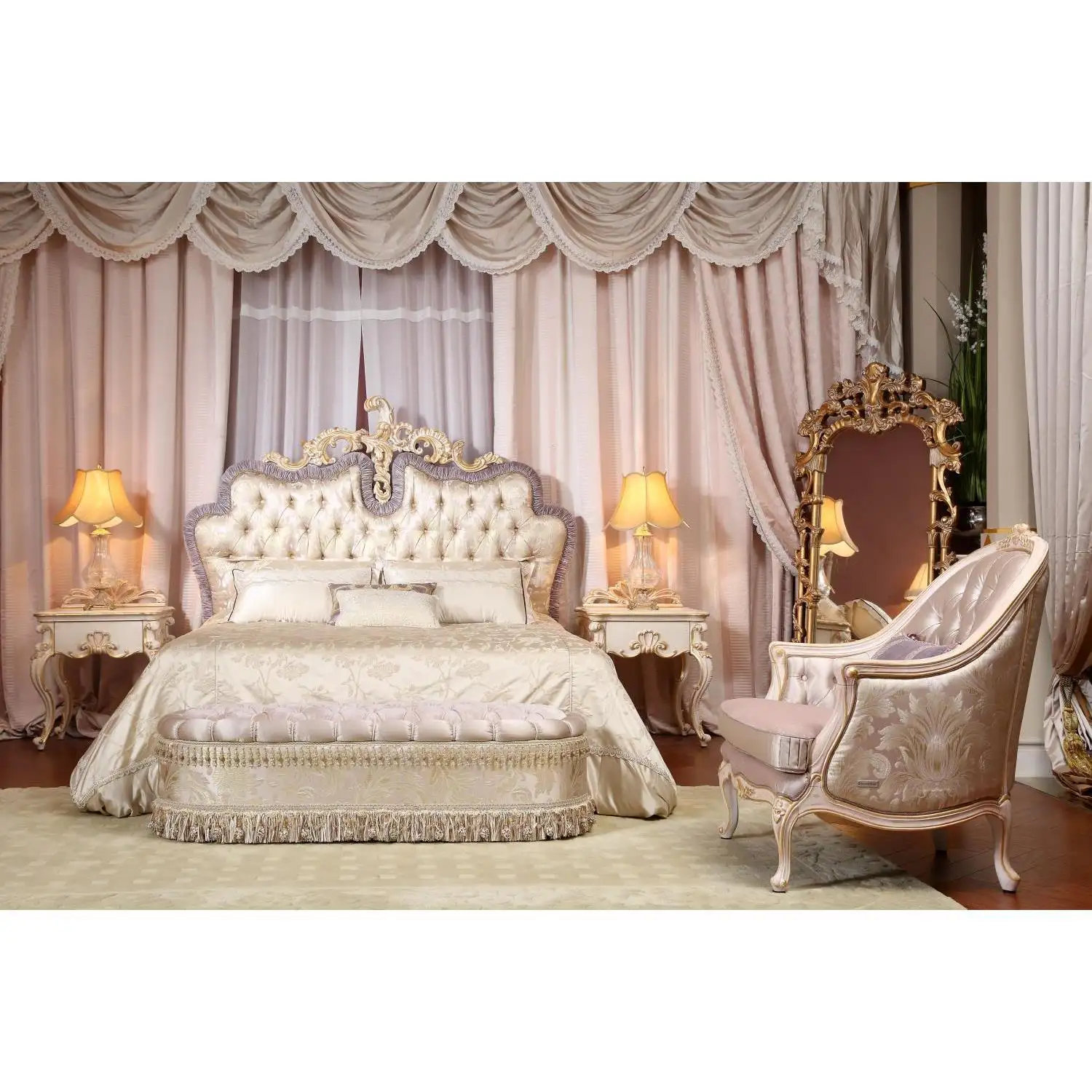 Đồ Nội Thất Phòng Ngủ Cổ Điển Mới Sang Trọng Golden Master Room King Size Queen Size Bed