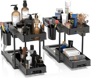 2 Pack Double Sliding ABS <strong>Bathroom</strong> Cabinet Organizer 2-Tier <strong>Under</strong> <strong>Sink</strong> <strong>Storage</strong> and Organizer Tool <strong>Storage</strong> Solution - Product Image 1
