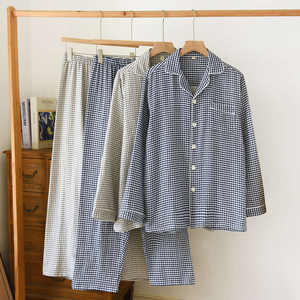 PJ-048 Plaid Pure Cotton 2-Piece Long Sleeve Woven <b>Pajamas</b> Home Wear Set Men Spring Autumn Style - Product Image 3
