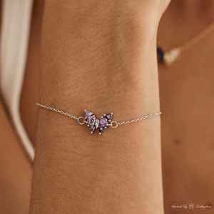 Bracelet vintage en acier inoxydable en forme de larme, paire mère-fille, sœur, charme papillon, pierre de naissance - Product Image 6