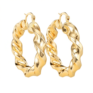 Orecchini a cerchio intrecciati dorati per donna, in lega placcata oro, gioielli alla moda, orecchini grandi e vistosi, design trendy 2024 - Product Image 1