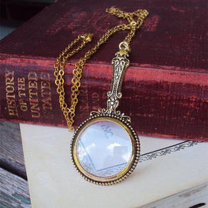 Stile Vintage <span class=keywords><strong>oro</strong></span> antico funzionale lente di ingrandimento collana pendente con catena a maglie lunghe - Product Image 5