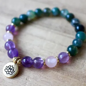 SN1748 Moss Agate Amethyst Rose Quartz Mala Meditation Yoga Jewelry Lotus Bracelets Healing Jewelry For Women