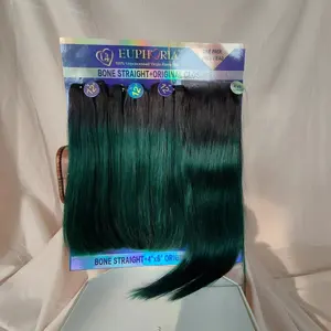 KEMY rambut 3 + 1 rambut murni kutikula perawan selaras ekstensi rambut hijau tua tulang rambut manusia lurus bundel dengan 4*6 penutupan Multi pak