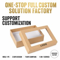 Boîte d'emballage en papier kraft brun écologique avec logo personnalisé, couvercle et base, boîte cadeau avec fenêtre en PVC transparent et sac en papier