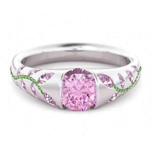 Anillo de compromiso de moda para mujer H106 con gema de zafiro, corte cojín, engaste de bisel y patrón vegetal - Product Image 2