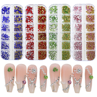 1400 pièces 12 grilles mélanger taille dos plat strass Nail Art breloques Ss4-Ss16 fond pointu cristal diamants ongles bijoux
