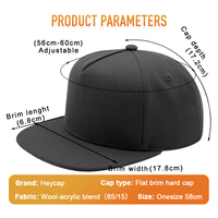 Casquette Heycap Premium en mélange de laine et d'acrylique, 6 panneaux, style hip-hop streetwear, structurée, à visière plate, pour le basketball, avec fermeture snapback