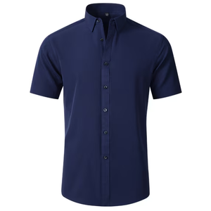 Camisa de Manga Corta de Fibra de Bambú <span class=keywords><strong>para</strong></span> Hombre, Transpirable, Antiarrugas, Formal de Negocios, Oficina, Personalizada, Color Sólido, con Botones - Product Image 3