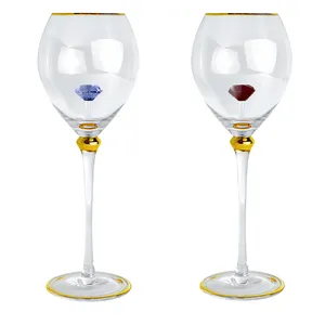 Forma di pera oro bordo diamante bicchiere di vino calici in cristallo Vintage senza piombo bicchieri da vino matrimonio Set di bicchieri da vino