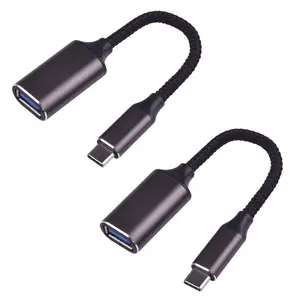 Кабель OTG из луженой меди в черной оплетке, 0,2 м, 30awg, Тип C, штекер-Usb A, гнездо для мобильного телефона