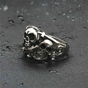 Men's <b>Titanium</b> Steel Skull <b>Ring</b> Silver Hollow Retro Punk Style Fashion Jewelry Gift - Product Image 5