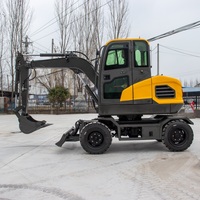 Excavator Mini Roda Kecil Harga Kompetitif HighTop, Kabin Tertutup, Ban Tahan Aus, Sasis Stabil untuk Proyek Pemasangan Pipa