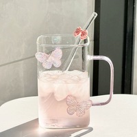 Inspiré mignon papillon peut tasse en verre avec haute valeur esthétique Simple café paille tasse haute borosilicate verre Sipper