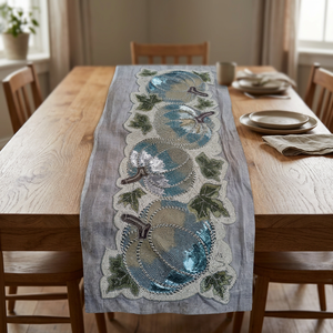 Embroidered Plant Pumpkin Beaded Modern Customizable Table <b>Runner</b> Home Decor <b>Washable</b> Hand Wash Non-Stainable - Product Image 4