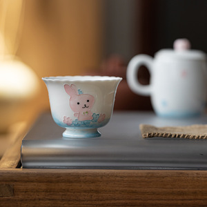 Cute Bunny Ceramic Teacup Hand Painted Porcelain Round For Kung Fu <b>Tea</b> <b>Set</b> Afternoon <b>Tea</b> Use - Product Image 4