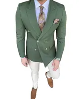 Men Men 2022 Green Double Breasted Casual Men Suits Groom Tuxedos Terno Masculino Business Suits Men 2 Pieces Blazer+Pant