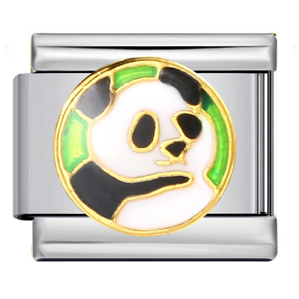 SGYUAN Fashion Cute Panda Animal Series Stainless Steel Link Fit 9mm Italian Charm Bracelet Making DIY Jewelry for Women and Man