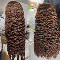 Grosir # Wig rambut manusia keriting Burma cokelat 4 pcs, wig HD lace frontal, rambut asli tanpa proses kimia, rambut keriting dalam, untuk wanita kulit hitam