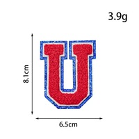 Parches de Letras de Chenilla Roja con Borde de Purpurina Azul, Parches Termoadhesivos de Alfabeto Universitario, Letras Bordadas para Chaqueta Universitaria