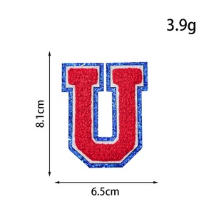 Parches de <span class=keywords><strong>Letras</strong></span> de Chenilla Roja con Borde de Purpurina Azul, Parches Termoadhesivos de Alfabeto Universitario, <span class=keywords><strong>Letras</strong></span> Bordadas para Chaqueta Universitaria - Product Image 6