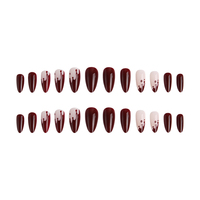 24 pièces de faux ongles en acrylique en forme d'amande, motif graffiti dessiné à la main, gouttes de sang rouge français, kit de pose complète, vente en gros d'articles de nail art