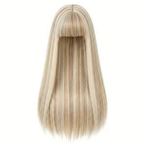 Brun clair Beige Highlight Perruque Longue Surlignée Brun et Blonde Perruque pour les Femmes Droite Perruque de Cheveux Synthétiques avec Frange Naturelle - Product Image 1