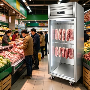 Vitrina Refrigerada Vertical Comercial de Una Puerta, de Acero Inoxidable, con Enfriamiento Directo por Aire, Eficiencia Energética A+, para Carne de Cerdo, Res y Cordero - Product Image 1