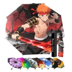 Anime Character Custom Straight <b>Umbrella</b> Red Black Background Flame Fully-<b>Automatic</b> Opening for Outdoor Events Business Gifts - Product Image 3