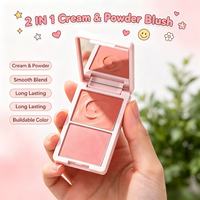 Créez votre logo – Palette de blush portable 2-en-1 crème et poudre, multi-couleurs, modulable, fini mat, longue tenue, pour tous types de peau
