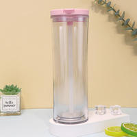 Mossion 20oz PS Acrylique Sans BPA Double Paroi Effet Boule de Neige Transparente Pré-percée avec Paille Rabattable et Bouchon