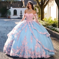 LY0125 Robe de bal de Quinceañera vintage pour filles, haut en dentelle, corset, fleurs 3D, sequins, broderies, jupe de princesse, 15 ans