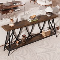 Table console convertible en bois massif de 47 pouces, table d'entrée moderne à 5 niveaux, table de canapé étroite avec structure métallique, table d'appoint pour canapé