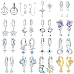 Pendientes de Estrella de Ocho Puntas con Circonitas Blancas y Diseño de Cielo Estrellado - Regalo Romántico para Mujer - Product Image 1