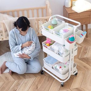 Baby Storage Rack 3 Tier With Wheels Movable <b>Trolley</b> For Nursery Organization - Product Image 2