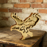 Décoration de table en bois 3D en forme d'aigle - Art moderne de paysage forestier et montagneux multicouche avec technique de découpe