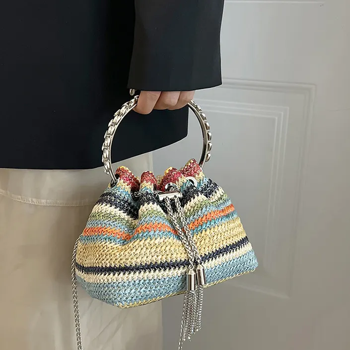 Женская плетеная Соломенная пляжная сумка, маленький саквояж, кошельки, дамские сумочки
