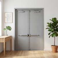 Porte coupe-feu en acier à double battant avec barre anti-panique et dispositif d'ouverture et ferme-porte pour sortie d'urgence de bâtiment
