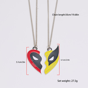 <b>Marvel</b> Deadpool Wolverine Heart Pendant <b>Necklace</b> Zinc Alloy Unisex Gift Set Best Friends Trendy Fashion Jewelry - Product Image 4