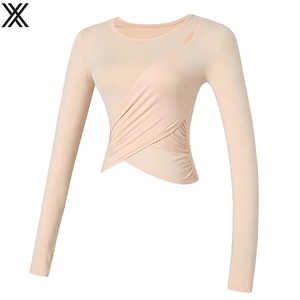 Cheap custom printing long sleeve t shirt woman Crop top Breathable light O-Neck for Fitness yoga - Product Image 6