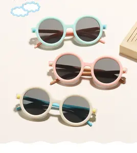 2023 Fashion Designer round double colors Custom logo UV400 PC glasses trendy boys girls kids sunglasses