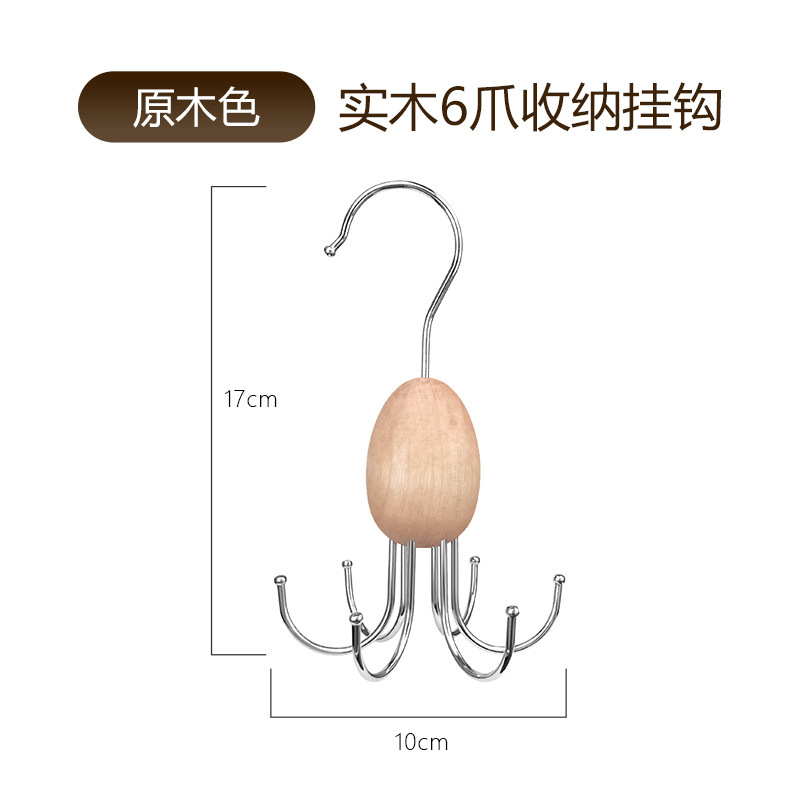 Egg-shaped 6-prong hook [Natural wood color]