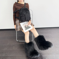 Bottes en fourrure véritable pour femmes, mi-mollet, luxe, renard doré, renard argenté, fourrure moelleuse, style Y2K, hiver, extérieur, neige