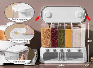 Distributeur mural de céréales à 6 compartiments avec tasse doseuse pour le stockage de denrées sèches, céréales et riz en cuisine - Vente en gros - Product Image 5