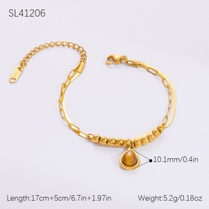 Women's Stainless Steel Double-Layer Bracelet with 18K Gold Plating Fashionable and Simple Pendant Chain Trendy <b>Charm</b> Bracelet - Product Image 6