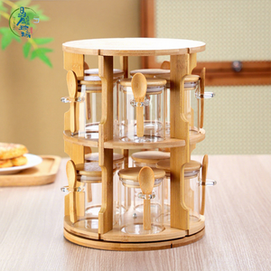 ชั้นวางกระป๋องหมุนได้สำหรับเก็บของในครัว เช่น กาแฟ นม ชา ชั้นวางจัดระเบียบกระป๋องเครื่องปรุง ชั้นวางเก็บของ ชุดขวดแก้ว - Product Image 1